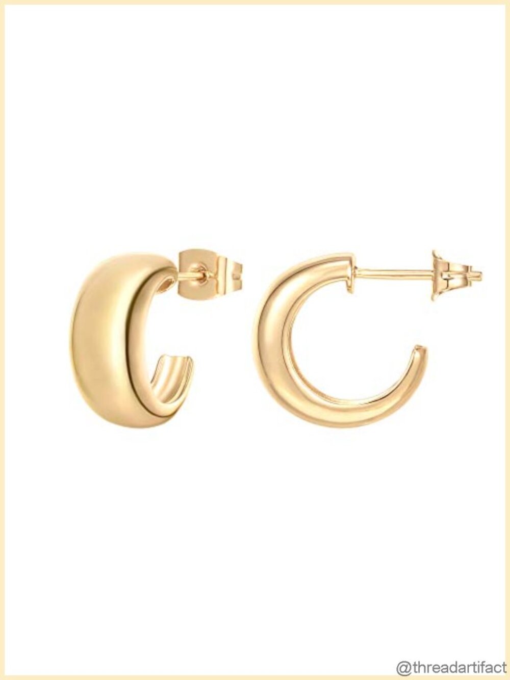 14K Gold Plated Thick Dome Huggie Hoop Earrings 925 Sterling Silver Posts